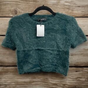 Olivaceous Teal Fuzzy Crop Top